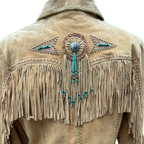Women's Unbranded Suede Jacket with Fringe Detail - Tan - Picture 6 of 16